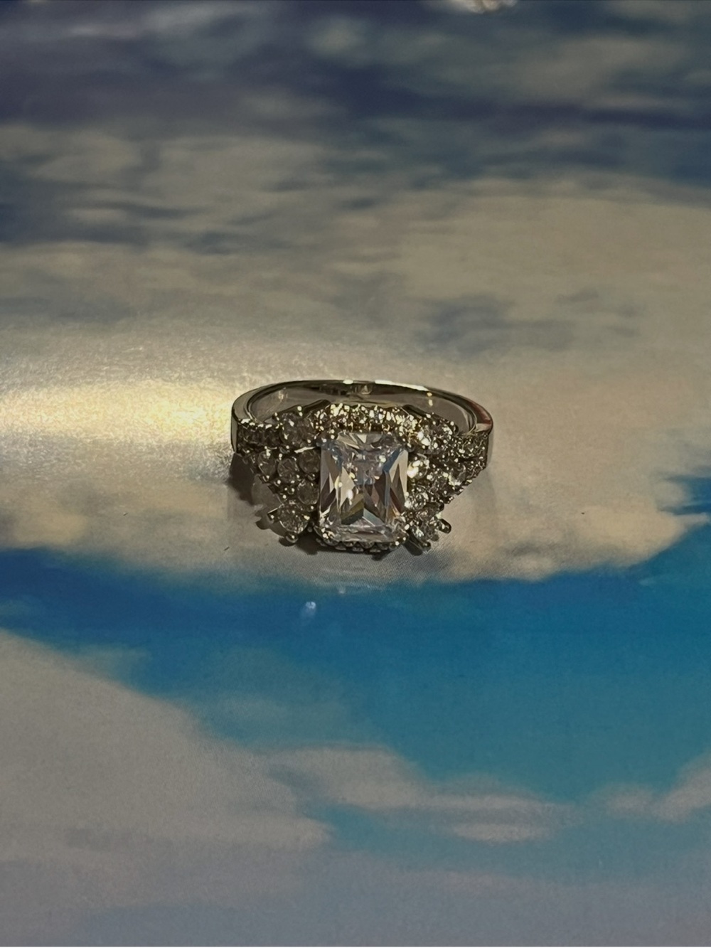 Cubic Zirconia Halo Engagement Ring - White